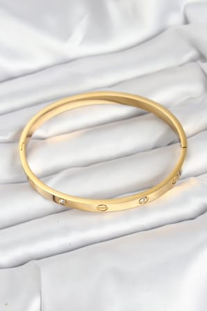 316L Çelik Gold Renk Zirkon Taşlı 65 mm Kadın Kelepçe Bileklik