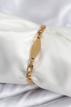 316L Çelik Gold Renk Oval Yazı Yazmaya Uygun Kadın Bileklik