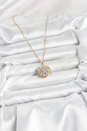 316L Çelik Zincir Gold Renk Zirkon Taşlı Kadın Kolye
