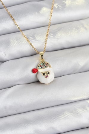 316L Çelik Zincir Gold Renk Şapkalı Kardan Adam Kafası Model Yılbaşı Temalı Kadın Kolye