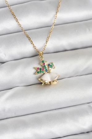316L Çelik Zincir Gold Renk Chirtsmas Bell Model Yılbaşı Temalı Kadın Kolye