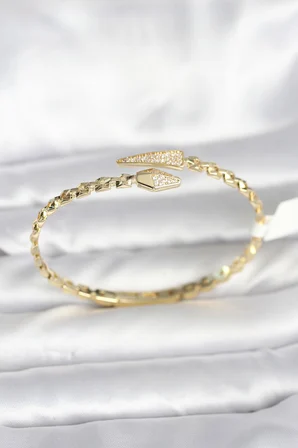 Yılan Model Pirinç Gold Renk Kadın Kelepçe Bileklik