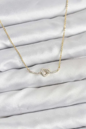 Pirinç Gold Renk Düğüm Kalp Model Kadın Kolye