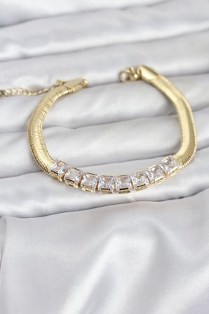 316L Çelik Gold Renk Kare Zirkon Taşlı Yılan Zincirli Kadın Bileklik