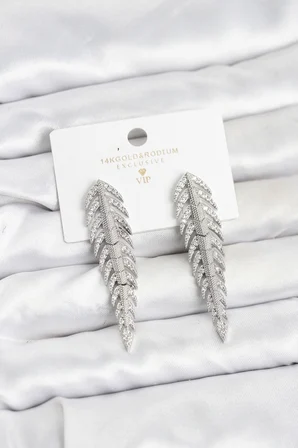 Pirinç Gümüş Renk Balık Sırtı Model Zirkon Taşlı Kadın Küpe