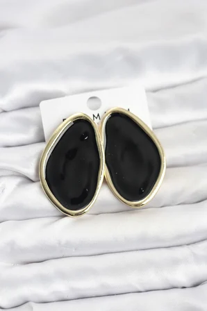Pirinç Siyah Mineli Damla Model Vintage Plaka Kadın Küpe