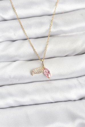 316L Çelik Zincir Gold Renk Balık Kuyruğu Model Zirkon Taşlı Kadın Kolye
