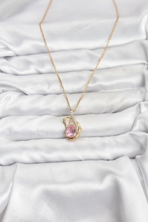 316L Çelik Zincir Gold Renk Pembe Kuğu Model Zirkon Taşlı Kadın Kolye