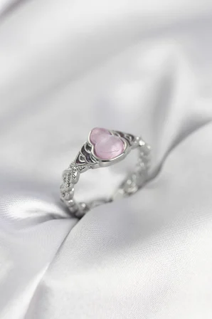 Gümüş Renk Pembe Damla Model Kadın Yüzük