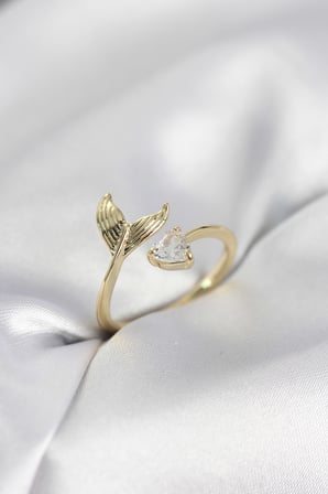 Balık Kuyruğu Model Gold Renk Zirkon Taşlı Kadın Yüzük