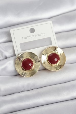 Vintage Model Bordo Gold Renk Pirinç Kadın Küpe