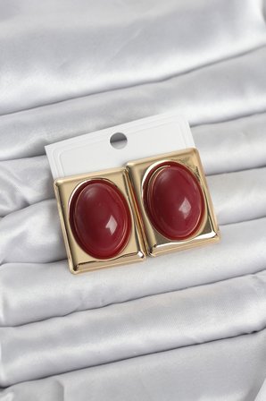 Bordo Kare Model Vintage Gold Renk Kadın Küpe