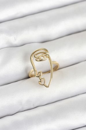 Pirinç Gold Renk Picasso Tarzı Tek Çizgi Yüz Model Kadın Yüzük