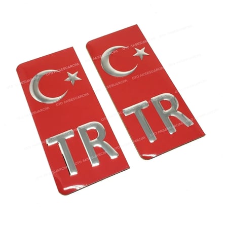 TR Plaka Arması Metal Etiket Sticker Kırmızı 2'li