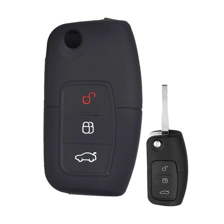 Ford Fiesta Focus Mondeo B-Max C-Max  Anahtar Uyumlu Silikon Oto Anahtar Kumanda Kabı Kılıf Siyah