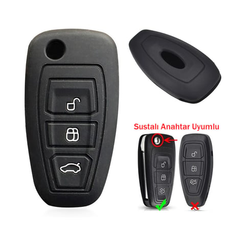 Ford Focus Mondeo Fiesta Kuga  Anahtar Uyumlu Silikon Oto Anahtar Kumanda Kabı Kılıf Siyah