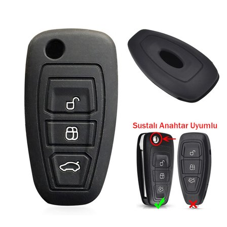 Ford Focus Mondeo Fiesta Kuga  Anahtar Uyumlu Silikon Oto Anahtar Kumanda Kabı Kılıf Siyah