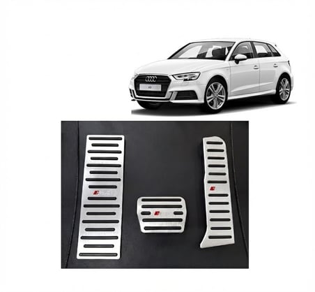 Audi A3 Q3 Uyumlu Otomatik Vites Pedal Seti Gaz Fren Ayak Dayama Takımı 3 Parça Krom