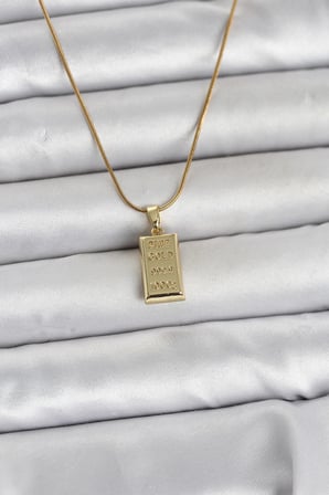 316L Çelik Zincir Gold Renk Külçe Altın Model Kadın Kolye