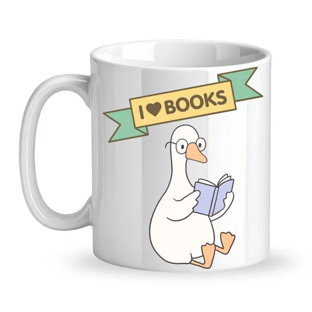 I Love Books Yazılı Tasarım Kupa Model 206 Kitap Severlere Özel Seramik Kahve Kupası Hediye Seçeneği
