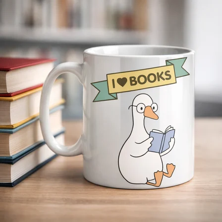 I Love Books Yazılı Tasarım Kupa Model 206 Kitap Severlere Özel Seramik Kahve Kupası Hediye Seçeneği