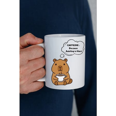 Caffeine Because Adulting is Hard Yazılı Kupa Model 207 Komik Tasarım Seramik Kahve Kupası Hediye Seçeneği