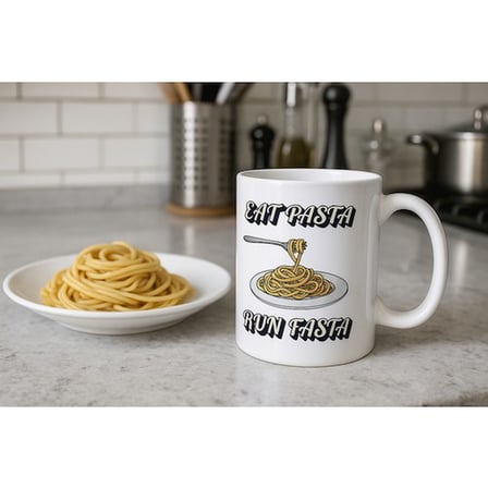 Eat Pasta Run Fasta Yazılı Kupa Model 209 Makarna Temalı Komik Tasarım Seramik Kahve Kupası
