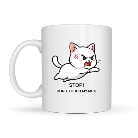 Stop Don’t Touch My Mug Yazılı Kedi Tasarımlı Kupa Model 211 Komik Baskılı Seramik Kahve Kupası