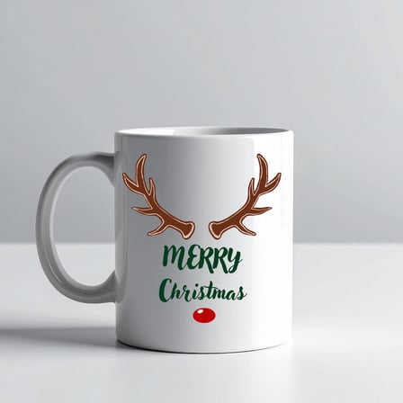 Merry Christmas Yazılı Geyik Boynuzlu Yılbaşı Kupası Model 212 Baskılı Seramik Kahve Kupası