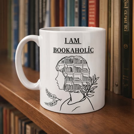 I Am Bookaholic Yazılı Kitap Temalı Kupa Model 213 Baskılı Seramik Kahve Kupası