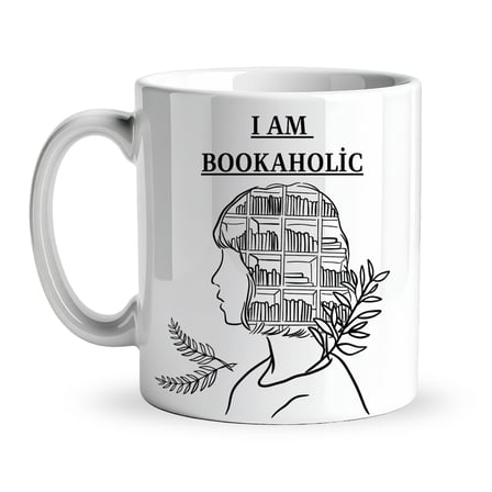 I Am Bookaholic Yazılı Kitap Temalı Kupa Model 213 Baskılı Seramik Kahve Kupası
