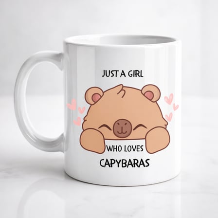 Just A Girl Who Loves Capybaras Yazılı Kapibara Tasarımlı Kupa Model 215 Baskılı Seramik Kahve Kupası