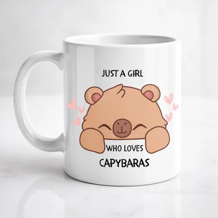 Just A Girl Who Loves Capybaras Yazılı Kapibara Tasarımlı Kupa Model 215 Baskılı Seramik Kahve Kupası