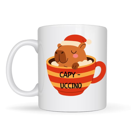 Capyccino Kapibara Tasarımlı Kupa Model 219 Yılbaşı Temalı Baskılı Seramik Kahve Kupası