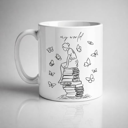 My World Kitap Temalı Tasarım Kupa Model 225 Minimal Baskılı Seramik Kahve Kupası