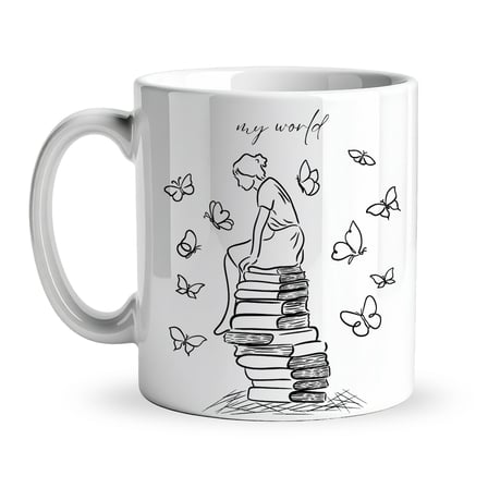 My World Kitap Temalı Tasarım Kupa Model 225 Minimal Baskılı Seramik Kahve Kupası