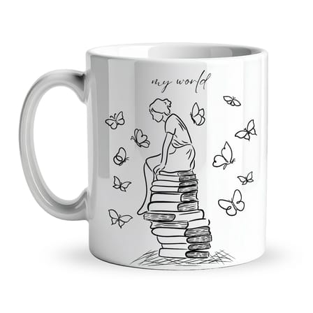 My World Kitap Temalı Tasarım Kupa Model 225 Minimal Baskılı Seramik Kahve Kupası