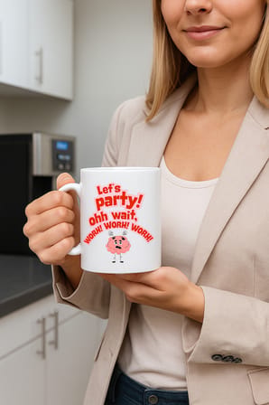 Let’s Party Work Temalı Komik Tasarım Kupa Model 226 Eğlenceli Baskılı Seramik Kahve Kupası