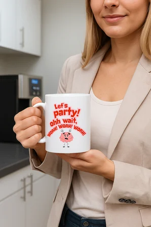 Let’s Party Work Temalı Komik Tasarım Kupa Model 226 Eğlenceli Baskılı Seramik Kahve Kupası