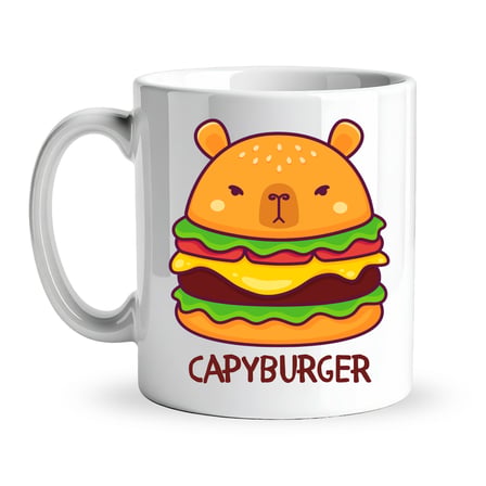 Capyburger Tasarım Kupa Model 230 Sevimli Kapibara Burger Baskılı Seramik Kahve Kupası