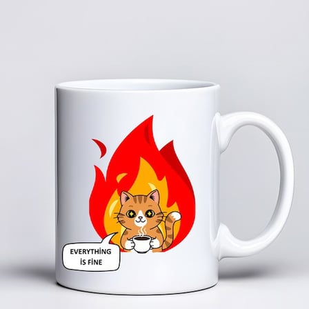 Everything Is Fine Yazılı Kedi Tasarımlı Kupa Model 234 Mizahi Baskılı Seramik Kahve Kupası