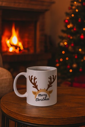 Merry Christmas Geyik Boynuzu Tasarımlı Kupa Model 235 Yılbaşı Temalı Seramik Kahve Kupası