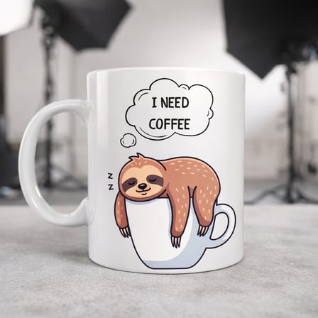 I Need Coffee Yazılı Tembel Hayvan Tasarımlı Kupa Model 236 Komik Seramik Kahve Kupası