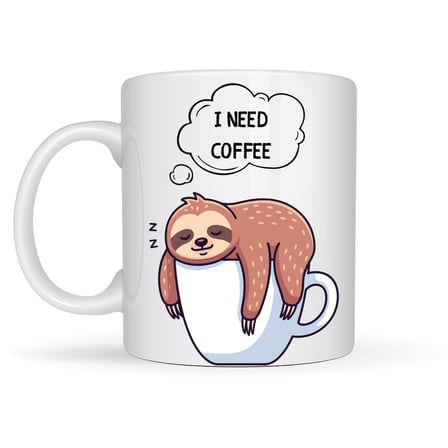 I Need Coffee Yazılı Tembel Hayvan Tasarımlı Kupa Model 236 Komik Seramik Kahve Kupası