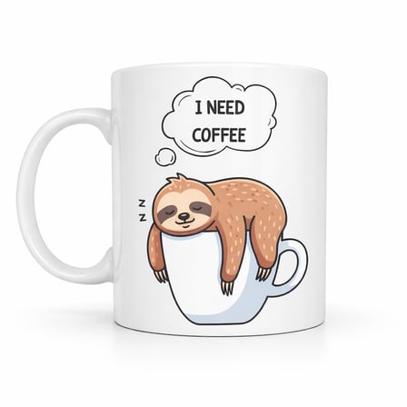 I Need Coffee Yazılı Tembel Hayvan Tasarımlı Kupa Model 236 Komik Seramik Kahve Kupası