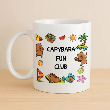Capybara Fun Club Yazılı Eğlenceli Tasarım Kupa Model 237 Sevimli Baskılı Seramik Kahve Kupası