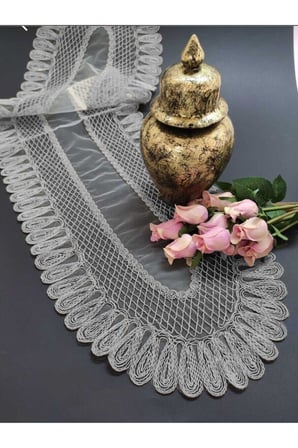 Kadife Detaylı Runner, Çeyizilk Tek Runner (120x30cm)