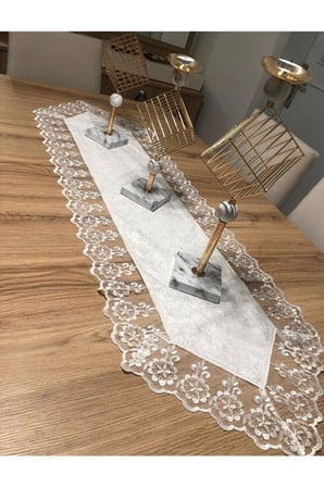 Kadife Dantel Detaylı Runner (140x40cm)