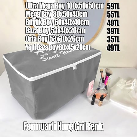 Gri Renk Fermuarlı Hurç Büyük Boy 60x40x40cm