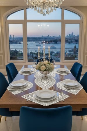 Nakışlı Supla Runner Seti Modern Amerikan Servis Takımı 6 Kişilik Set